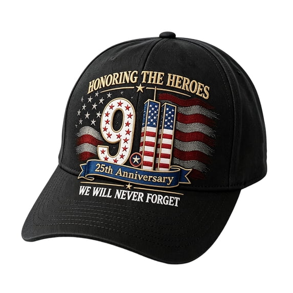 JULMCOMO 9.11 25th Anniversary Hat We Will Never Forget Honoring The Heroes Baseball Cap Patriotic USA Flag Adjustable Hat for Men and Women C