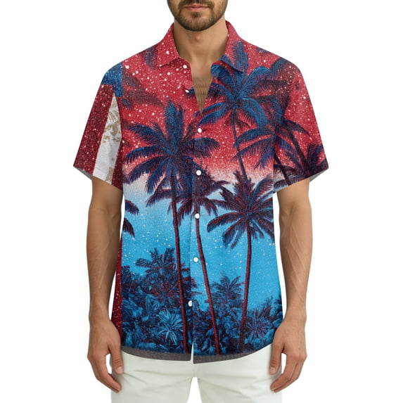 JULMCOMO American Flag Hawaiian Shirt for Men Red White Blue Short Sleeve Casual Button Down Shirts Stars Stripes Summer Clothing Watermelon Red M