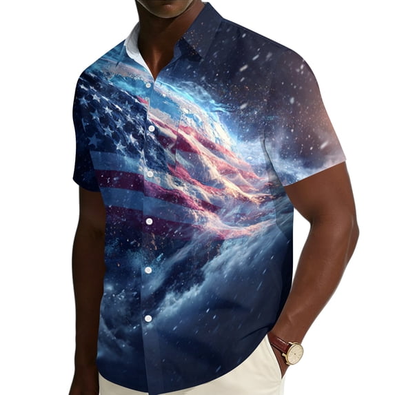 JULMCOMO American Flag Hawaiian Shirt for Men Red White Blue Short Sleeve Trendy Button Down Shirts Stars Stripes Summer Clothing Deep Red 3XL