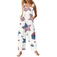 thumbnail image 1 of JULMCOMO American Flag Jumpsuits for Women 1776 250th Year Plus Size Wide Leg Stars Stripes Overalls Red White Blue Sleeveless Patriotic Rompers with Pockets Beige 4XL, 1 of 7