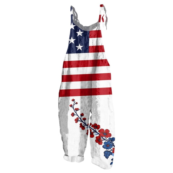 JULMCOMO American Flag Jumpsuits for Women 1776 Plus Size Cotton Linen Sleeveless Patriotic Overalls Spaghetti Straps Independence Day Wide Leg 4th of July Outfits with Pockets White 3XL