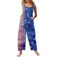 thumbnail image 1 of JULMCOMO American Flag Jumpsuits for Women Independence Day Cotton Linen Summer Patriotic Rompers 250th Year Wide Leg Sleeveless Stars Stripes Pants with Pockets Dark Blue L, 1 of 6