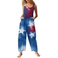thumbnail image 1 of JULMCOMO American Flag Jumpsuits for Women Independence Day Cotton Wide Leg Patriotic Rompers Red White Blue Sleeveless 4th of July Outfits with Pockets Wine M, 1 of 6