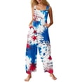 thumbnail image 1 of JULMCOMO American Flag Jumpsuits for Women Patriotic Sleeveless Cotton 1776 250th Year Overalls Red White Blue Wide Leg Patriotic Rompers with Pockets Dark Blue XL, 1 of 6