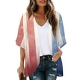 thumbnail image 1 of JULMCOMO American Flag Lightweight Cardigans for Women Red White Blue Half Sleeve Patriotic Kimono Cover Ups Summer Tops Blue 2XL, 1 of 6