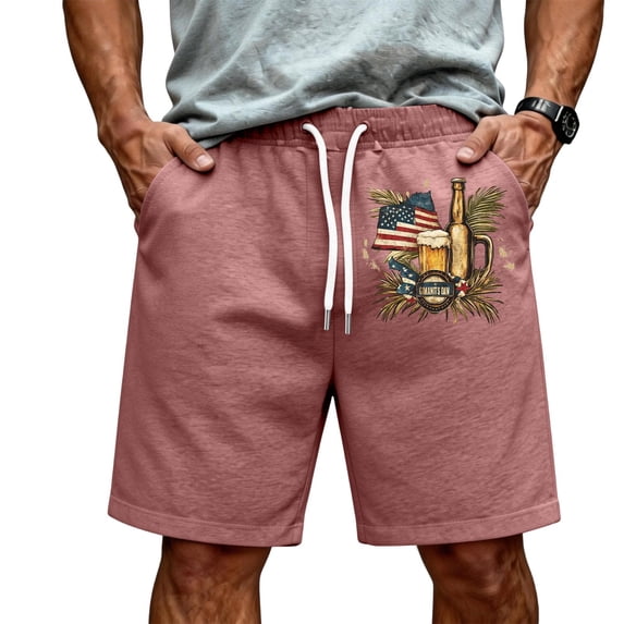 JULMCOMO American Flag Men's Shorts Drawstring Red White Blue Loose 250 Anniversary USA Summer Shorts for 1776 with Pockets Pink M