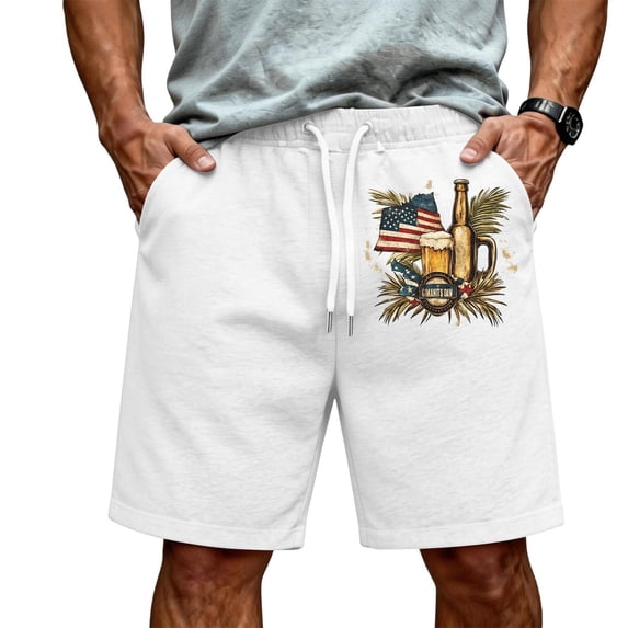 JULMCOMO American Flag Men's Shorts Drawstring Red White Blue Loose 250 Anniversary USA Summer Shorts for 1776 with Pockets White L