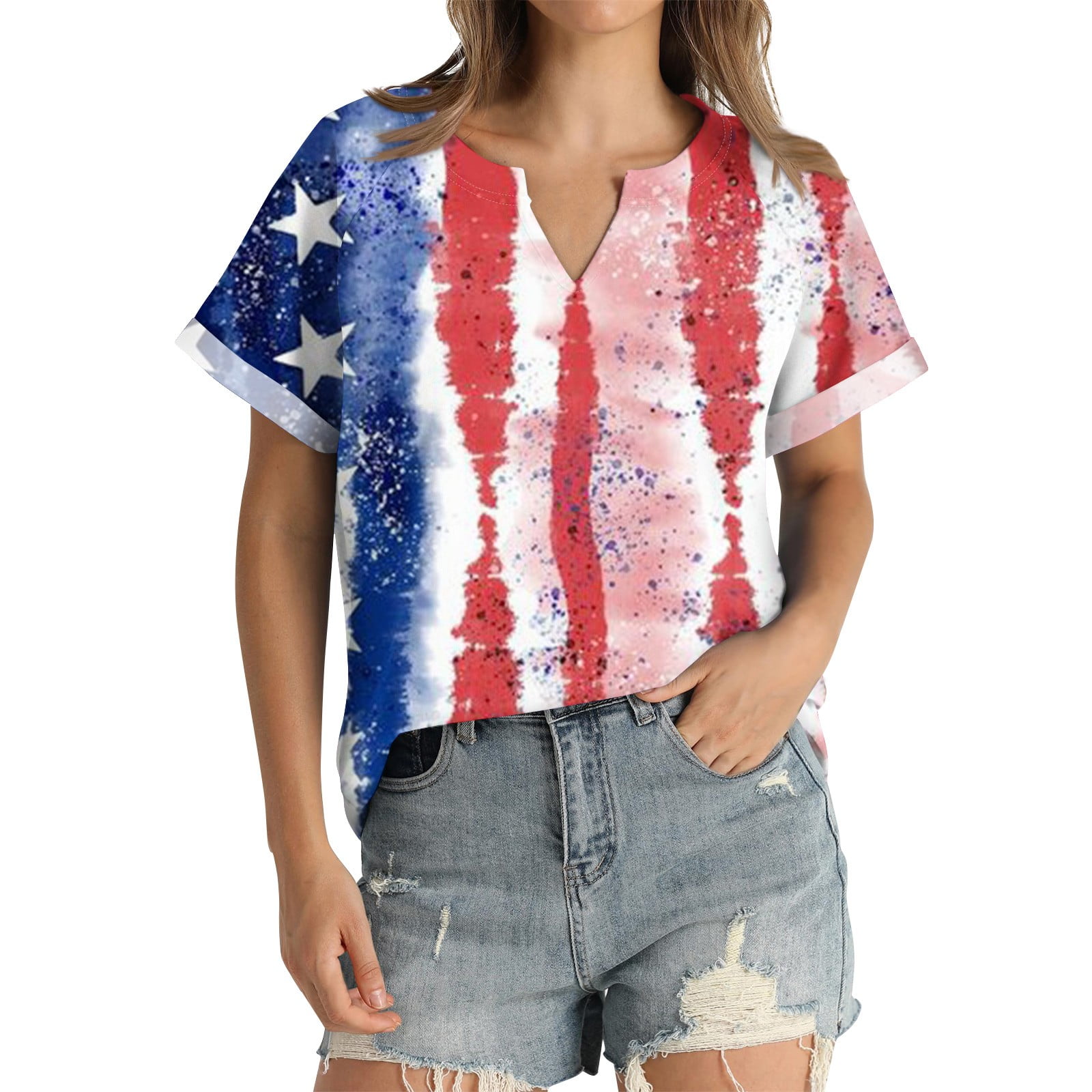 JULMCOMO American Flag T Shirt Women Vintage USA Flag T-Shirt Red White ...