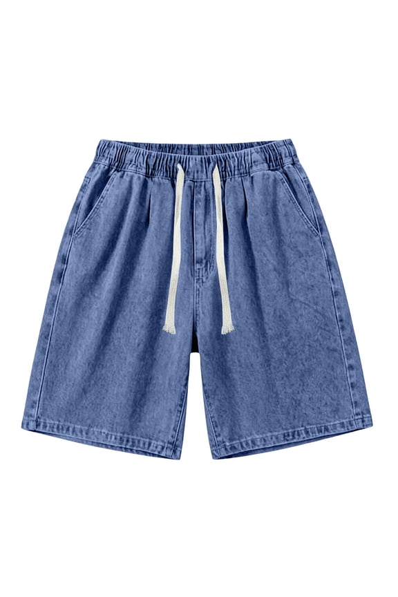 Big and Tall Men's Jean Shorts Drawstring Casual Summer Denim Shorts Loose Fit Wide Leg Comfortable Jorts with Pockets Dark Blue 5XL