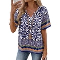 thumbnail image 1 of JULMCOMO Blouses for Women Boho Floral Print V Neck Half Button Short Sleeve Casual Summer Blouses Loose Fit Comfy Tunic Tops Navy XL, 1 of 3