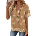 thumbnail image 1 of JULMCOMO Blouses for Women Boho Floral Print V Neck Half Button Short Sleeve Casual Summer Blouses Loose Fit Comfy Tunic Tops Yellow XL, 1 of 3