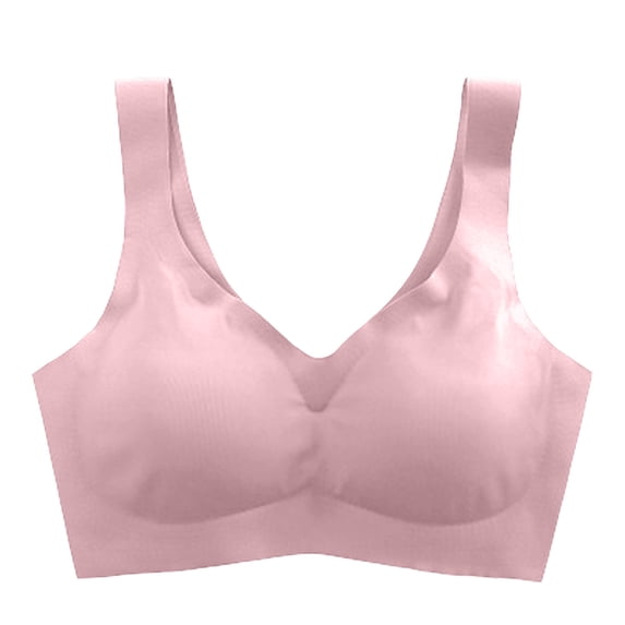 JULMCOMO Bras for Women Seamless V Neck No Underwire Comfort Bra Wireless Support Bralettes Everyday Soft Lingerie Pink M