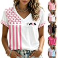 thumbnail image 1 of JULMCOMO Breast Cancer Awareness Shirts for Women I WON Pink Ribbon American Flag Gingham Cuff V Neck Graphic Tees Breast Cancer Loose Casual T Shirts White 2XL, 1 of 7