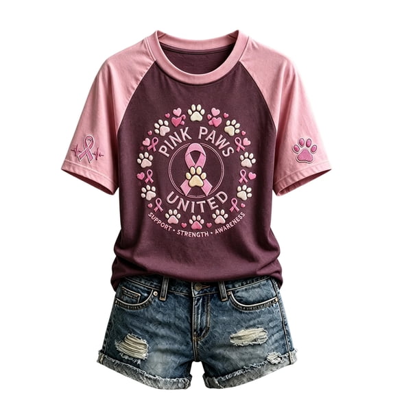JULMCOMO Breast Cancer Awareness Shirts for Women V Neck Breast Cancer Survivor Support Graphic Tees Raglan Sleeve Pink Ribbon Casual T-Shirts Wine 2XL