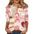 thumbnail image 1 of JULMCOMO Breast Cancer Awareness Shirts for Women Pink Ribbon Crew Neck 3/4 Sleeve Cute Graphic Tees Breast Cancer Loose Fit Casual T Shirts Red M, 1 of 5