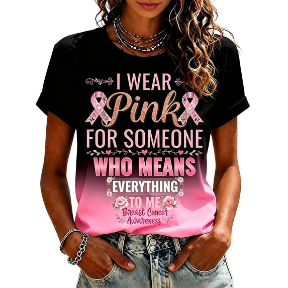 JULMCOMO Breast Cancer Shirts for Women Breast Cancer Awareness Crew Neck Loose Casual Support Tops Rolled Sleeve Ribbon Graphic Tees Watermelon Red L