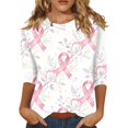 thumbnail image 1 of JULMCOMO Breast Cancer Shirts for Women Crew Neck 3/4 Sleeve Breast Cancer Awareness Casual Pink Ribbon Graphic Tees Loose Cute Print T-Shirts Light Purple 3XL, 1 of 5