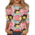 thumbnail image 1 of JULMCOMO Breast Cancer Shirts for Women Crew Neck 3/4 Sleeve Breast Cancer Awareness Casual Pink Ribbon Graphic Tees Loose Cute Print T-Shirts Watermelon Red 2XL, 1 of 5