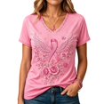 thumbnail image 1 of JULMCOMO Breast Cancer Shirts for Women V Neck Floral Pink Ribbon Print Breast Cancer Awareness Loose Comfy Tshirts Casual Soft Graphic Tees Watermelon Red L, 1 of 4