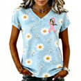 thumbnail image 1 of JULMCOMO Breast Cancer Shirts for Women Breast Cancer Awareness V Neck Loose Fit Casual Soft Tops Short Sleeve Pink Ribbon Graphic Tees Light Blue S, 1 of 6