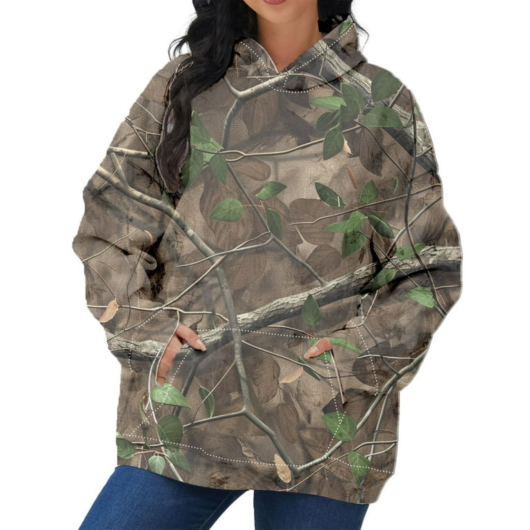 JULMCOMO Camo Hoodies Womens Oversized Maple Leaf Print Camouflage Sweatshirts Cute Drop Long Sleeve Crewneck Hoodie Cotton Loose with Pocket Light Gray M Walmart