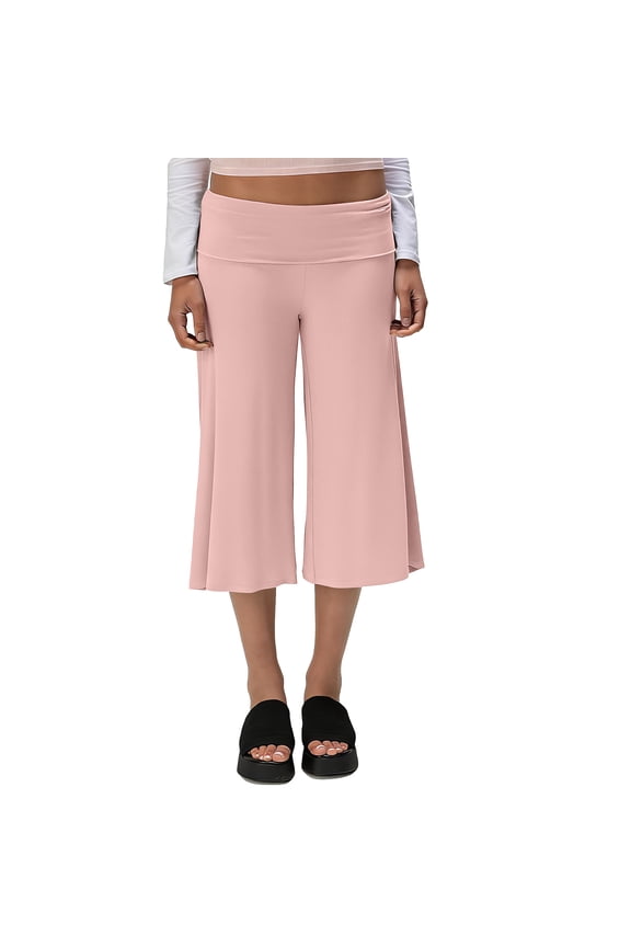 Capris for Women with Pockets Wide Leg Loose Fit Casual Gaucho Pants Elastic High Waisted Comfy Flowy Summer Culottes Pants Pink XL