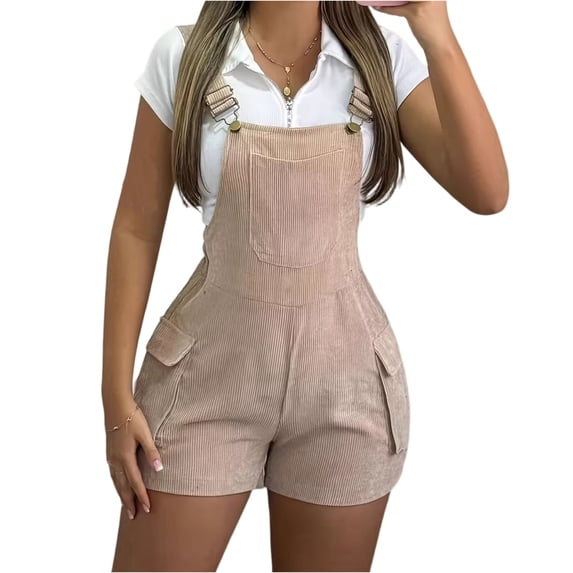 JULMCOMO Corduroy Rompers for Women Adjustable Straps Casual Comfy Bib Overall Shorts Sleeveless Slim Fit Vintage Summer Jumpsuit with Pockets Pink S