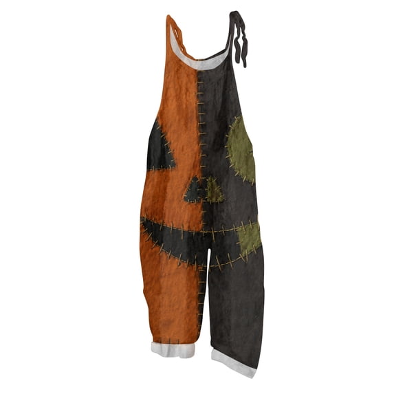 JULMCOMO Cotton Linen Jumpsuits for Women Halloween Pumpkin Printed Plus Size Spaghetti Strap Jumpsuits Funny Print Costume Holiday Overalls Cyan 4XL