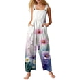 thumbnail image 1 of JULMCOMO Cotton Linen Jumpsuits for Women Wide Leg Floral Print Loose Fit Overalls Sleeveless Casual Summer Jumpsuit with Pockets Dark Blue M, 1 of 5