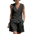 thumbnail image 1 of JULMCOMO Cotton Linen Sets for Women 2 Piece Button Down Deep V Neck Summer Tank Tops Wide Leg Trendy Shorts Matching Sets with Pockets Black M, 1 of 5