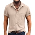 thumbnail image 1 of JULMCOMO Cotton Linen Shirts for Men Collared Roll Cuff Short Sleeve Breathable Lightweight Casual Summer Button Down Shirt Khaki 2XL, 1 of 8
