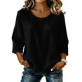 thumbnail image 1 of JULMCOMO Cotton Linen Shirts for Women Crew Neck 3/4 Sleeve Loose Fit Vintage Blouses Casual Comfy Spring Fall Shirts Black 3XL, 1 of 6