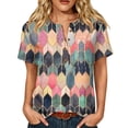 thumbnail image 1 of JULMCOMO Cotton Linen T Shirts for Women Floral Print Short Sleeve Casual Henley Shirts Baggy Comfy Summer Tops with Chest Pocket Green 3XL, 1 of 9