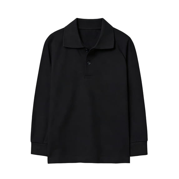 JULMCOMO Cotton Polo Shirts for Kids Collared Long Sleeve Comfy Casual Golf Shirts Boys Girls Soft Basic School Uniform Tops Black 140