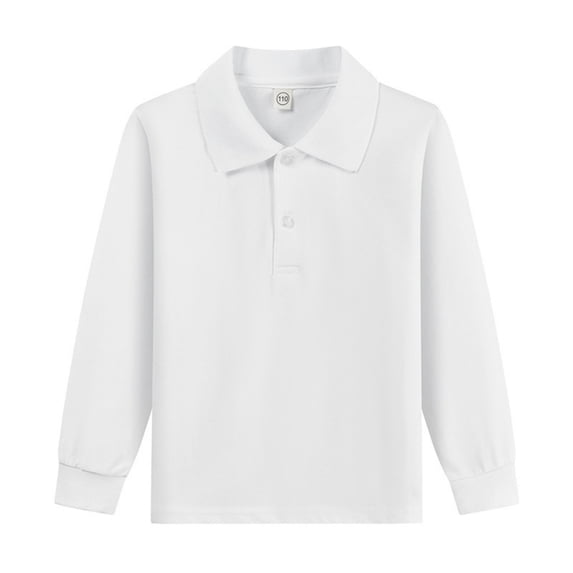 JULMCOMO Cotton Polo Shirts for Kids Collared Long Sleeve Comfy Casual Golf Shirts Boys Girls Soft Basic School Uniform Tops White 100