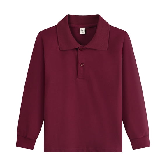 JULMCOMO Cotton Polo Shirts for Kids Collared Long Sleeve Comfy Casual Golf Shirts Boys Girls Soft Basic School Uniform Tops Wine 150