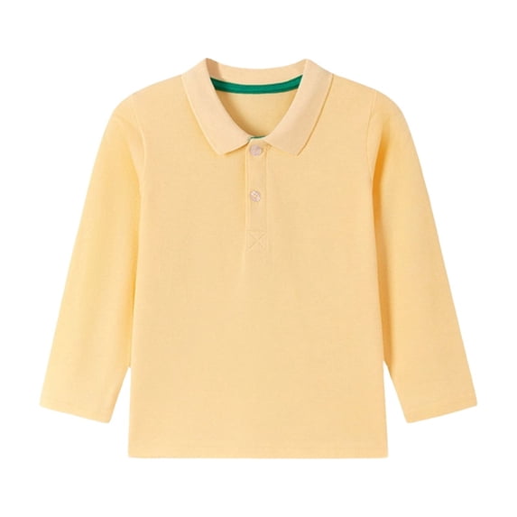 JULMCOMO Cotton Polo Shirts for Kids Collared Long Sleeve Comfy Casual Golf Shirts Boys Girls Soft Basic School Uniform Tops Yellow 6Y