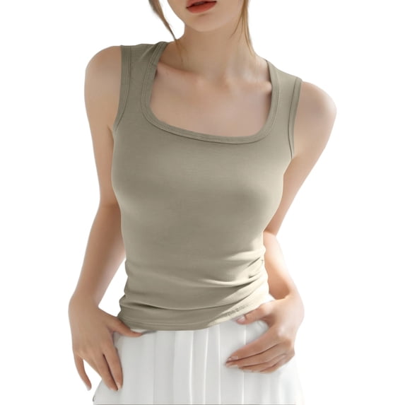 JULMCOMO Cotton Tank Tops for Women Square Neck Slim Fit Comfy Casual Tank Tops Sleeveless Summer Basic Shirts Green L