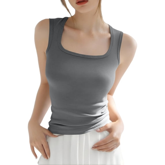 JULMCOMO Cotton Tank Tops for Women Square Neck Slim Fit Comfy Casual Tank Tops Sleeveless Summer Basic Shirts Light Gray M