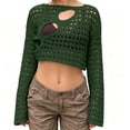 thumbnail image 1 of JULMCOMO Crochet Beach Cover Ups for Women Hollow Out Mesh Knit Summer Crop Tops Long Sleeve Cutout Bikini Cover Ups for Swimwear Army Green L, 1 of 6