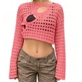 thumbnail image 1 of JULMCOMO Crochet Beach Cover Ups for Women Hollow Out Mesh Knit Summer Crop Tops Long Sleeve Cutout Bikini Cover Ups for Swimwear Watermelon Red L, 1 of 7