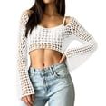 thumbnail image 1 of JULMCOMO Crochet Beach Cover Ups for Women Mesh Knit Hollow Out Long Sleeve Summer Crop Tops Bikini Cover Ups for Swimwear White L, 1 of 6