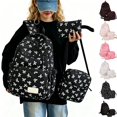 thumbnail image 1 of JULMCOMO Cute Bow Print Backpack 3Pcs Set Nylon Lightweight Kawaii School Backpack Matching Casual Crossbody Purse and Pencil Case Black, 1 of 3