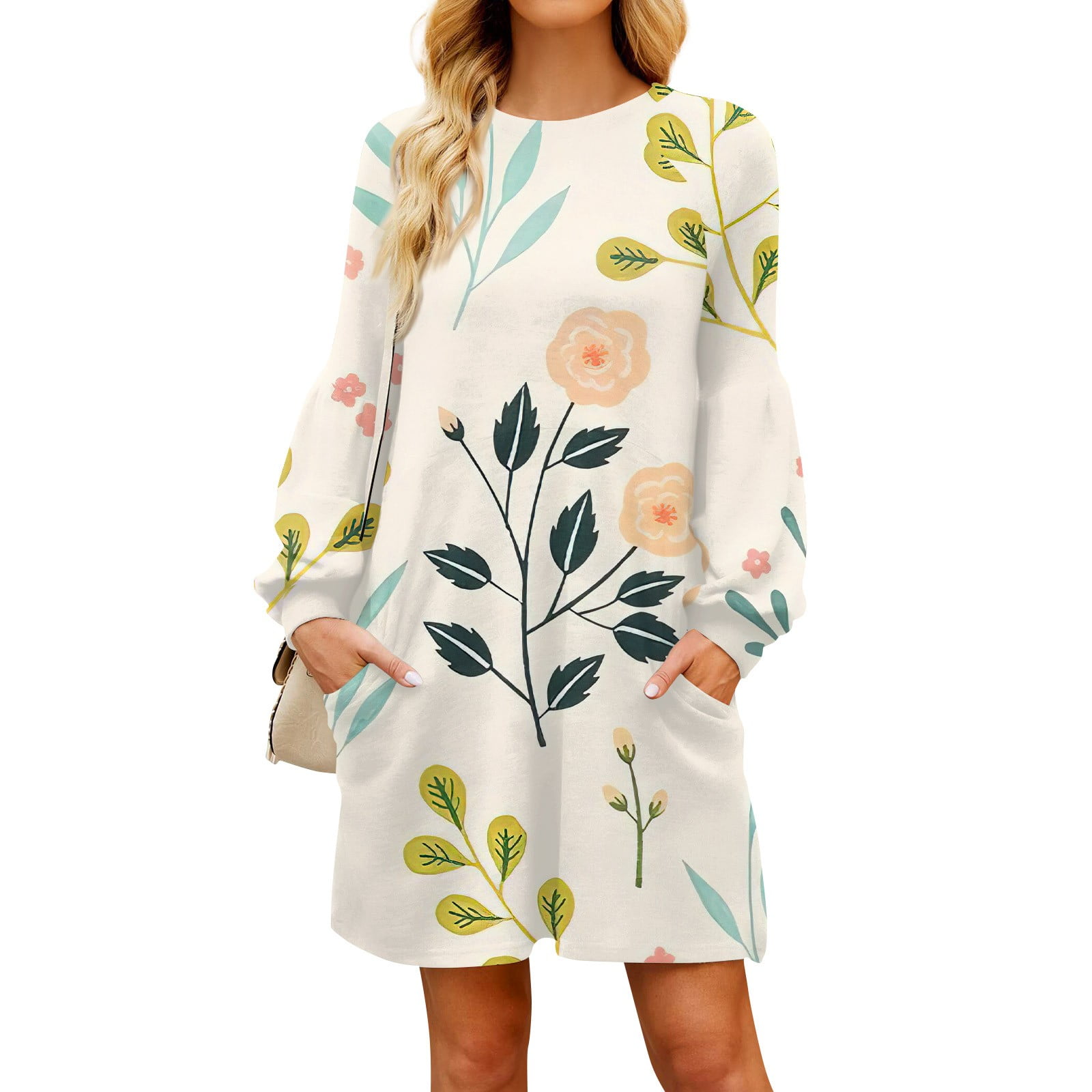 JULMCOMO Dresses for Women Long Sleeve Crew Neck Dress Fashion Casual ...