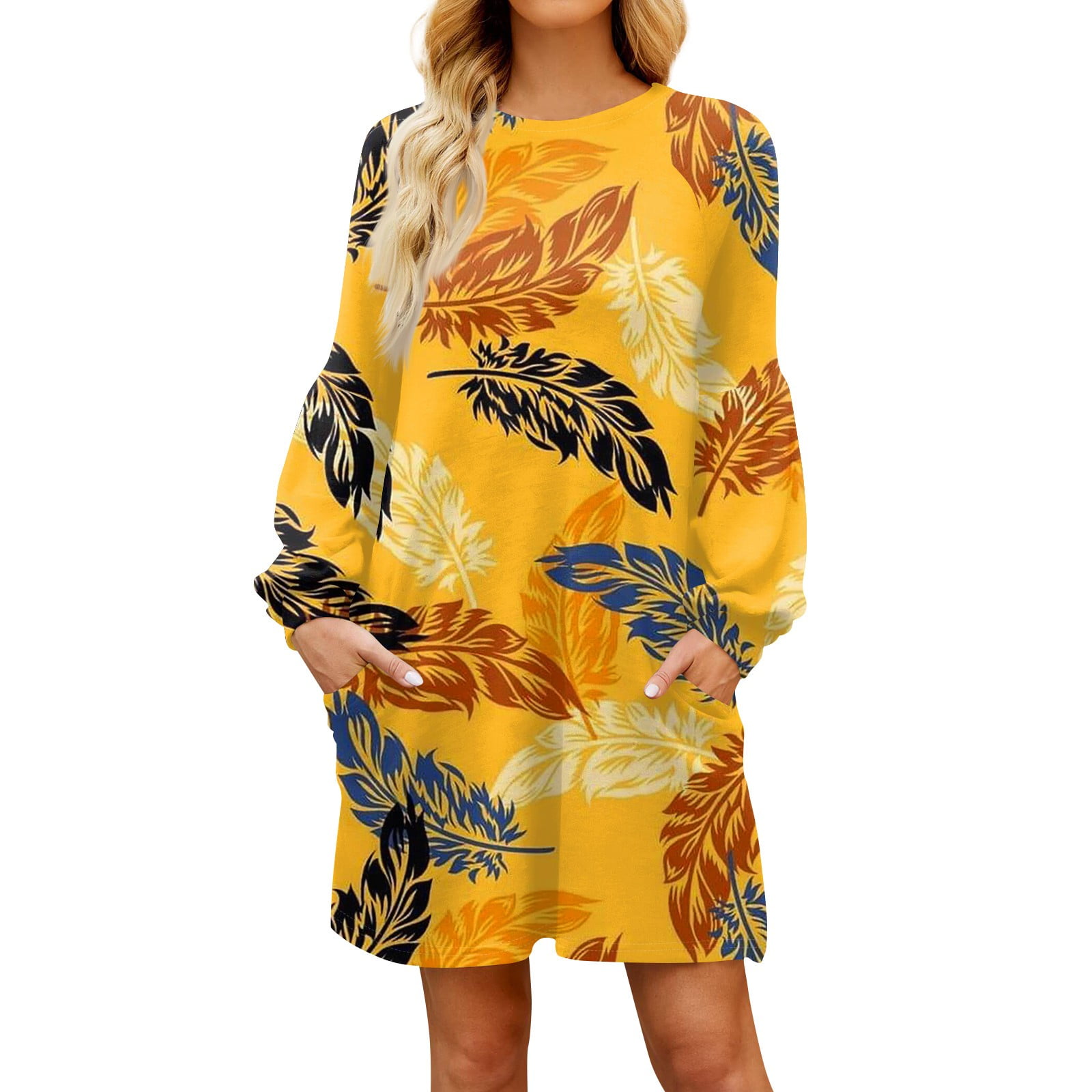 JULMCOMO Dresses for Women Long Sleeve Round Neck Petite Dress Sexy ...