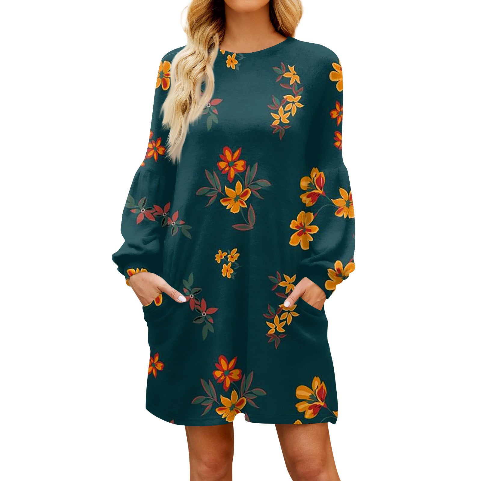 JULMCOMO Dresses for Women Long Sleeve Round Neck Petite Dress Sexy ...