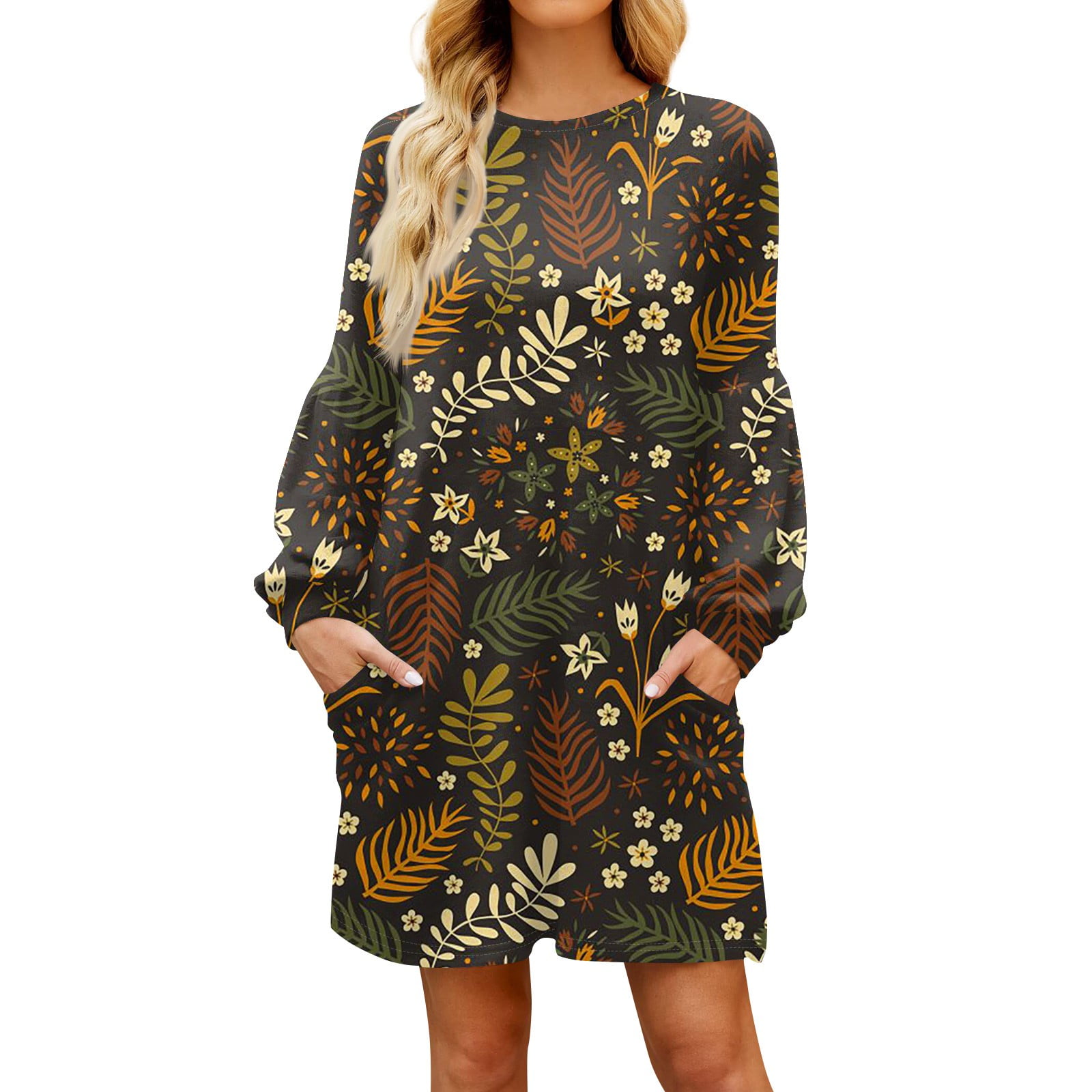 JULMCOMO Dresses for Women Long Sleeve Round Neck Petite Dress Sexy ...