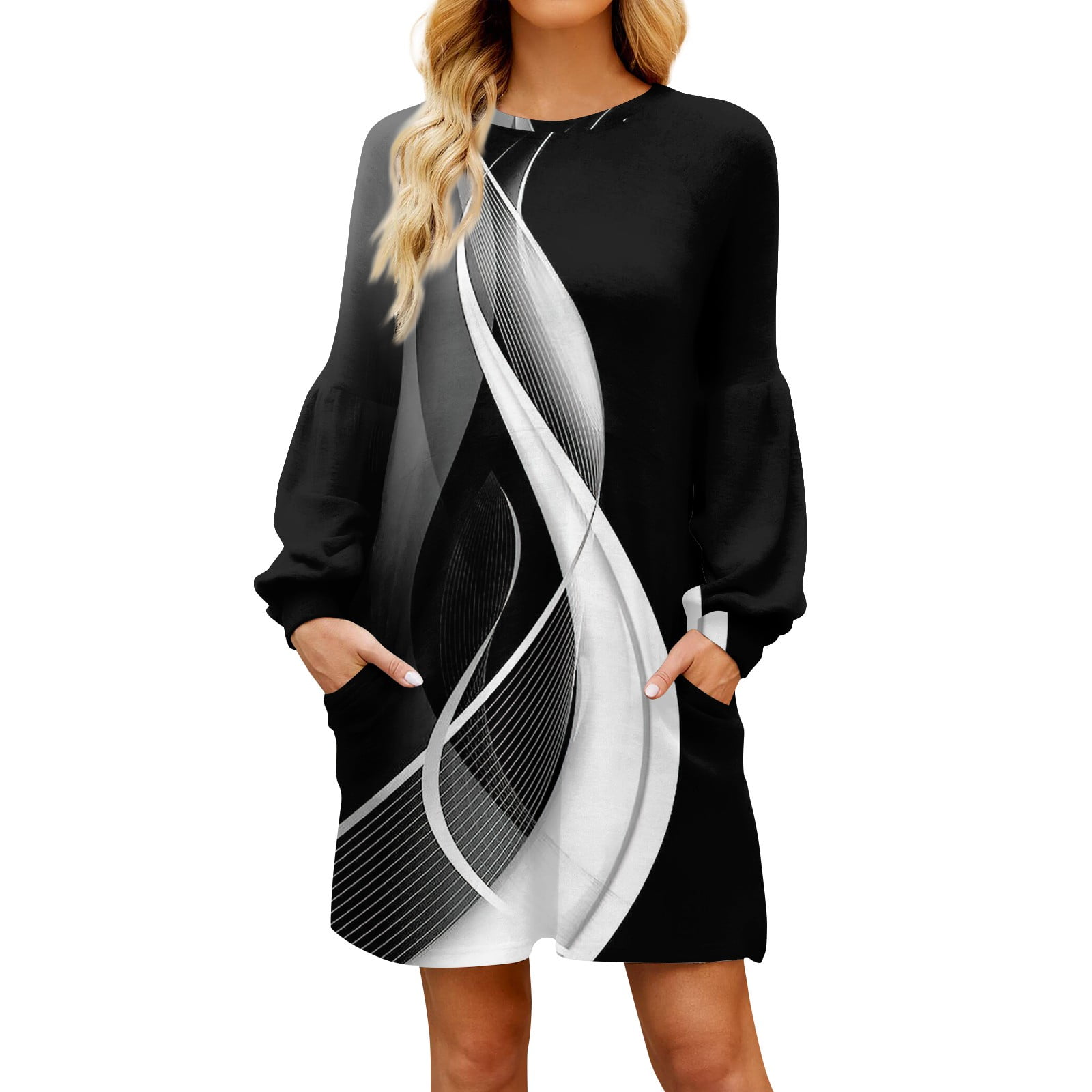 JULMCOMO Dresses for Women Long Sleeve Round Neck Petite Dress Trendy ...