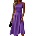 thumbnail image 1 of JULMCOMO Dresses for Women Round Neck Ruched Waist Pleated Elegant Summer Midi Dresses Sleeveless A Line Casual Sundresses Purple S, 1 of 5
