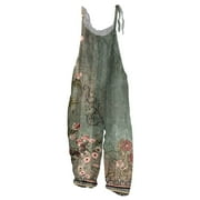 JULMCOMO Dressy Jumpsuits for Women Fashion Baggy Overalls Harem Wide Leg Bib Overall Floral Print Womens Pants with Pockets